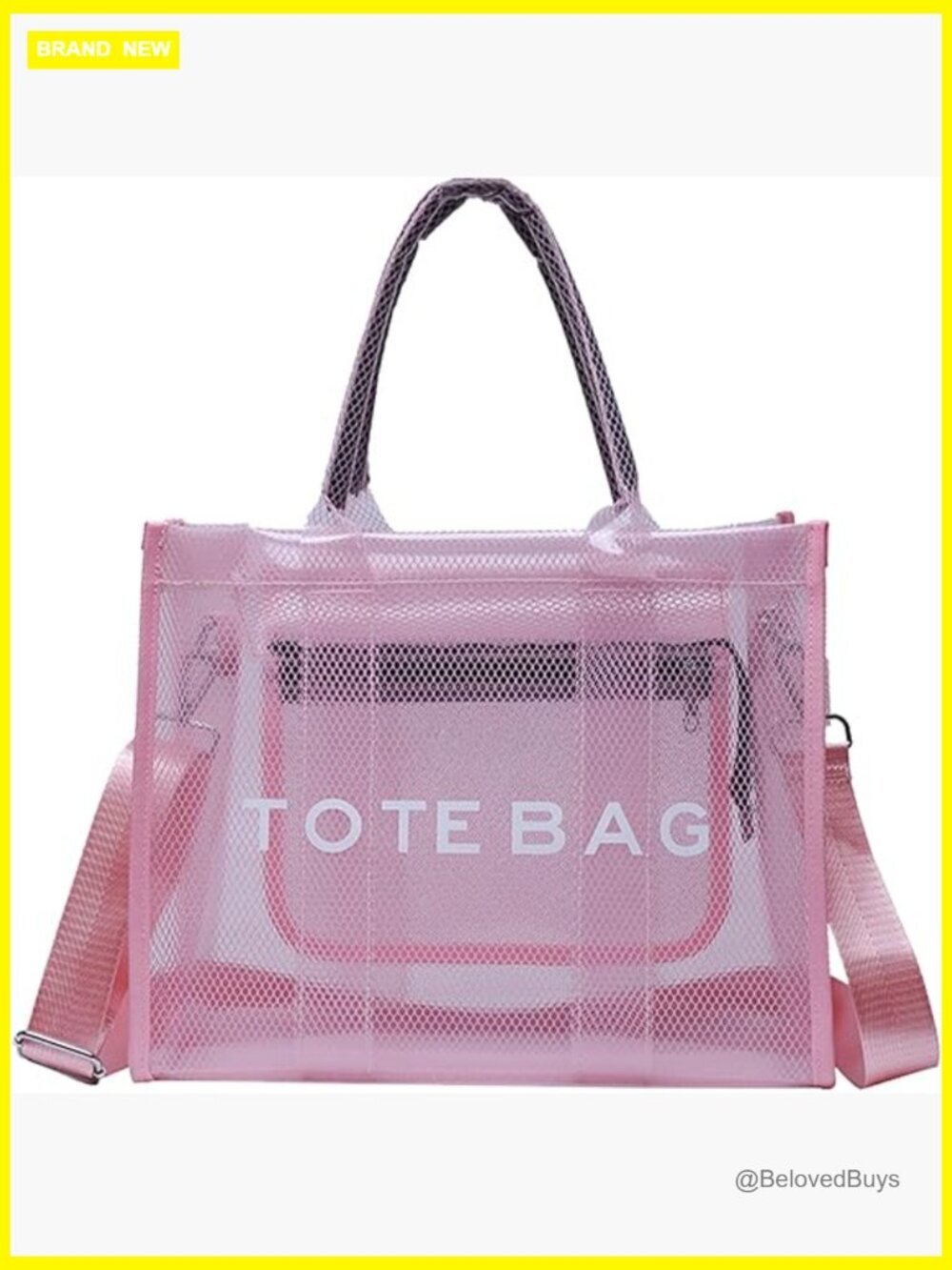 Clear PVC Large Mesh Beach Bag With Zipper Crossbody Travel Tote Stadium Bag